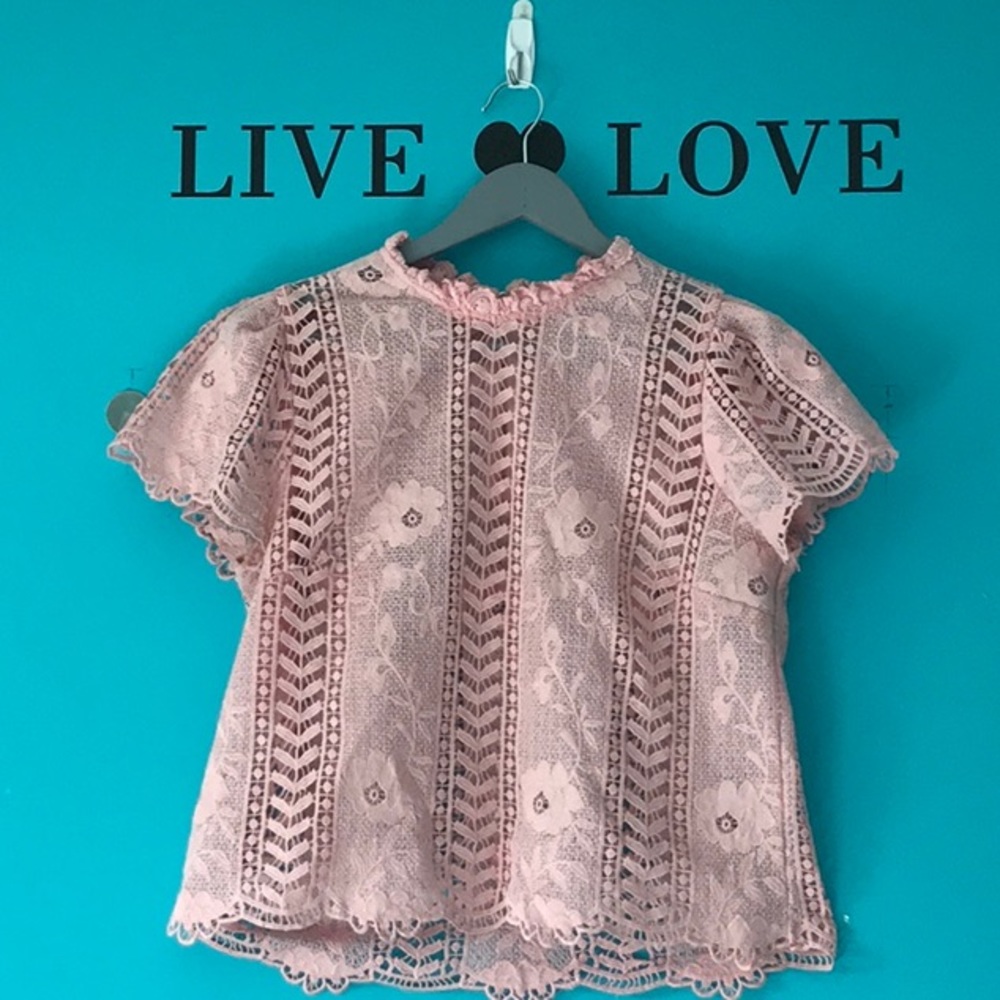 Pink lace blouse with cap sleeve